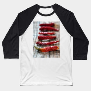 Dried chili peppers on a wooden board Baseball T-Shirt